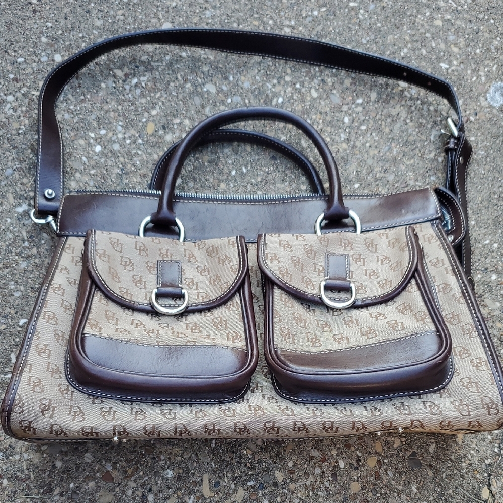 Dooney & Bourke Brown Signature Leather Double Pocket Tote Designer Women's Bag